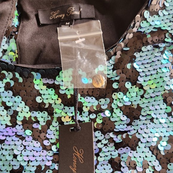 NWT Honey Punch blue/aqua sequins change of color mini dress Sz M - Picture 6 of 9